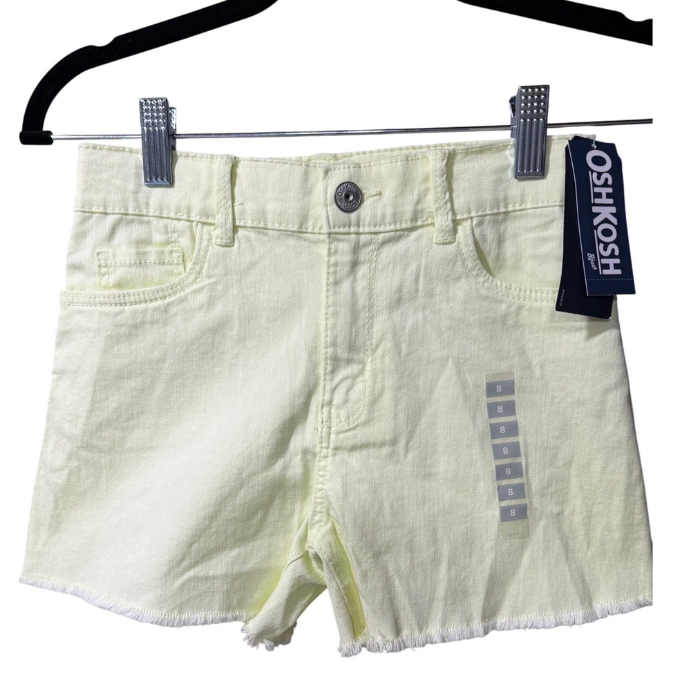 OshKosh Bgosh Girls Size 8 Yellow High-Rise Midi Denim Shorts NWT Raw Fringe Hem